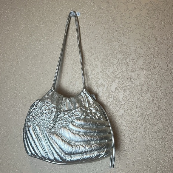 Vintage Rita Diana Mylinka Silver Metallic Crystal Puffer Cinch Shoulder bag - Picture 2 of 14